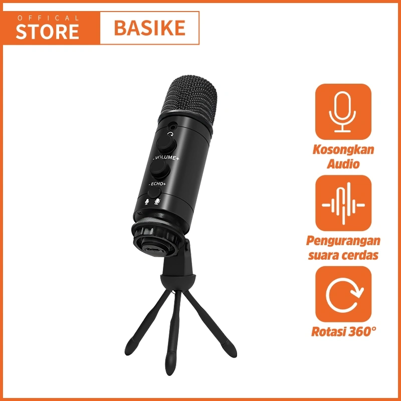 BASIKE Mic Wireless Microphone Noise Reduction Mikrofon Konten Kreator for Hp Komputer PC Laptop