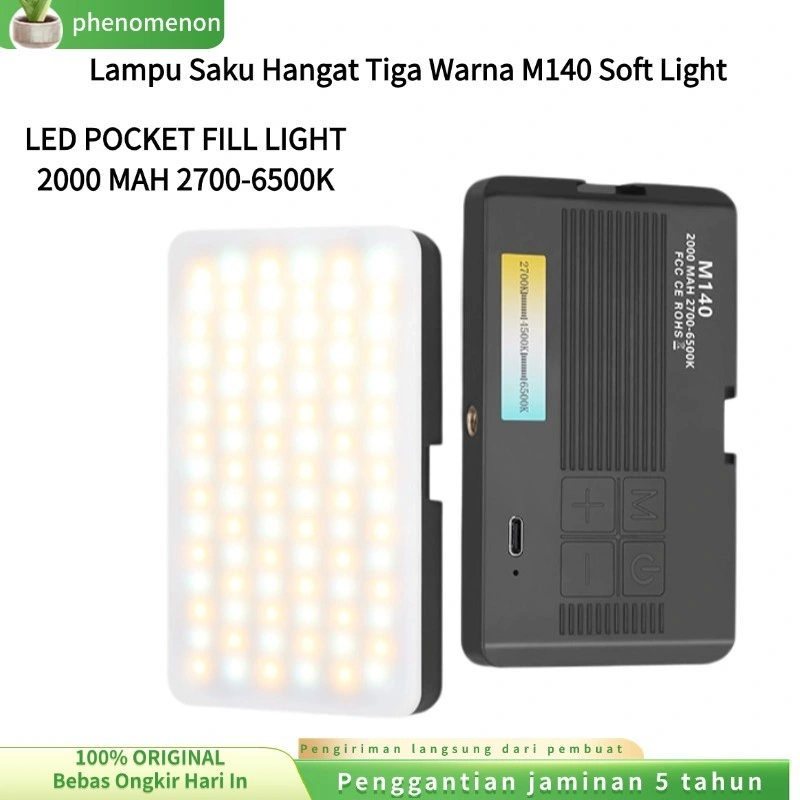 (COD/Gratis Ongkir) Produk Baru M140 Tri-color RGB LED Video Light Studio Light LED Lighting Portable Mini Photography LightTri-color LED Video Light untuk Kamera Ponsel 3 lighting modes(White light+Cold light+Warm light)