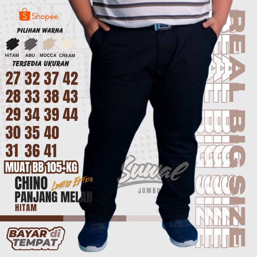 Celana Panjang Chinos Jumbo Strech Big Size Melar Elastis 27-44
