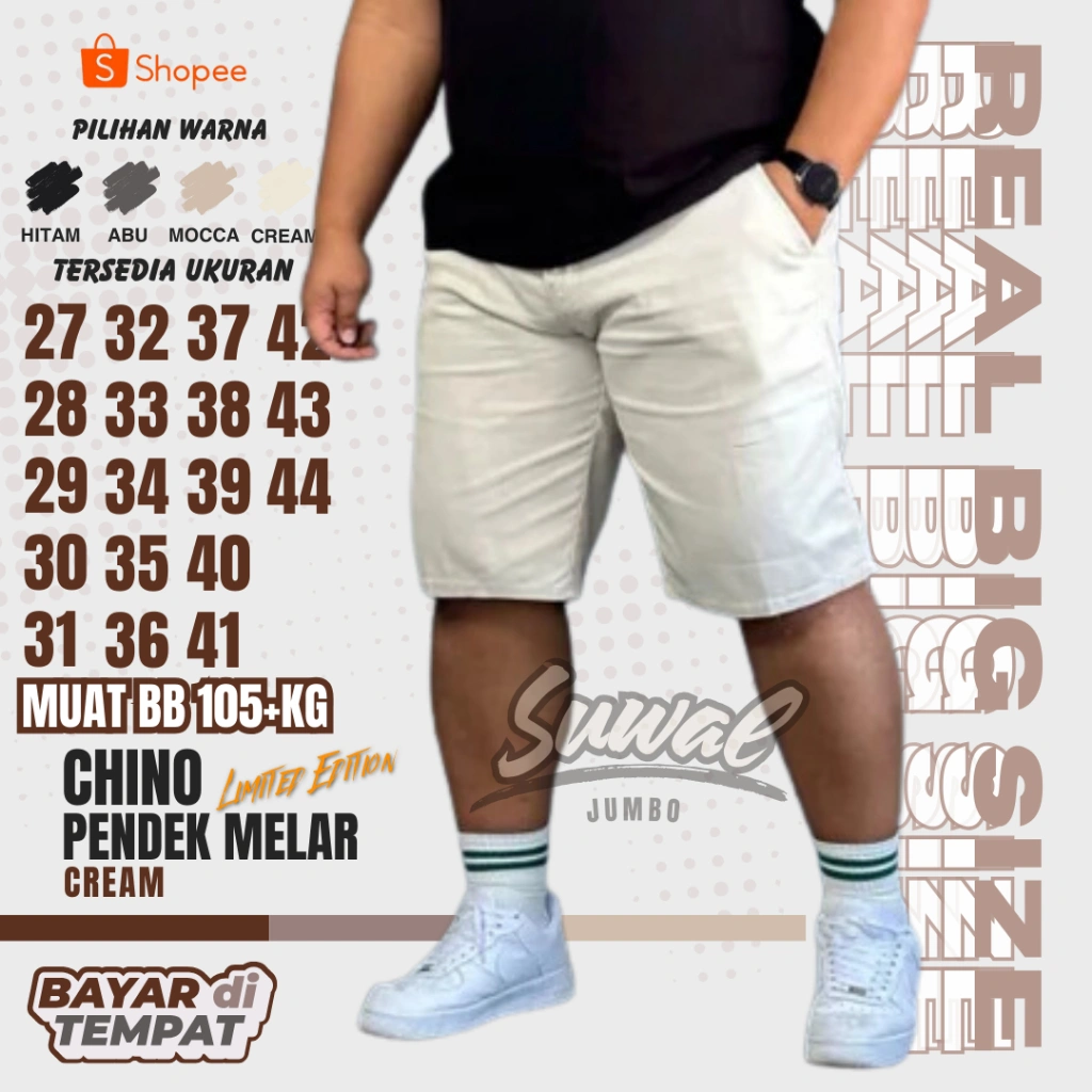 Celana Chino Jumbo Pendek Pria Big Size 27-44 Bahan Melar Stretch