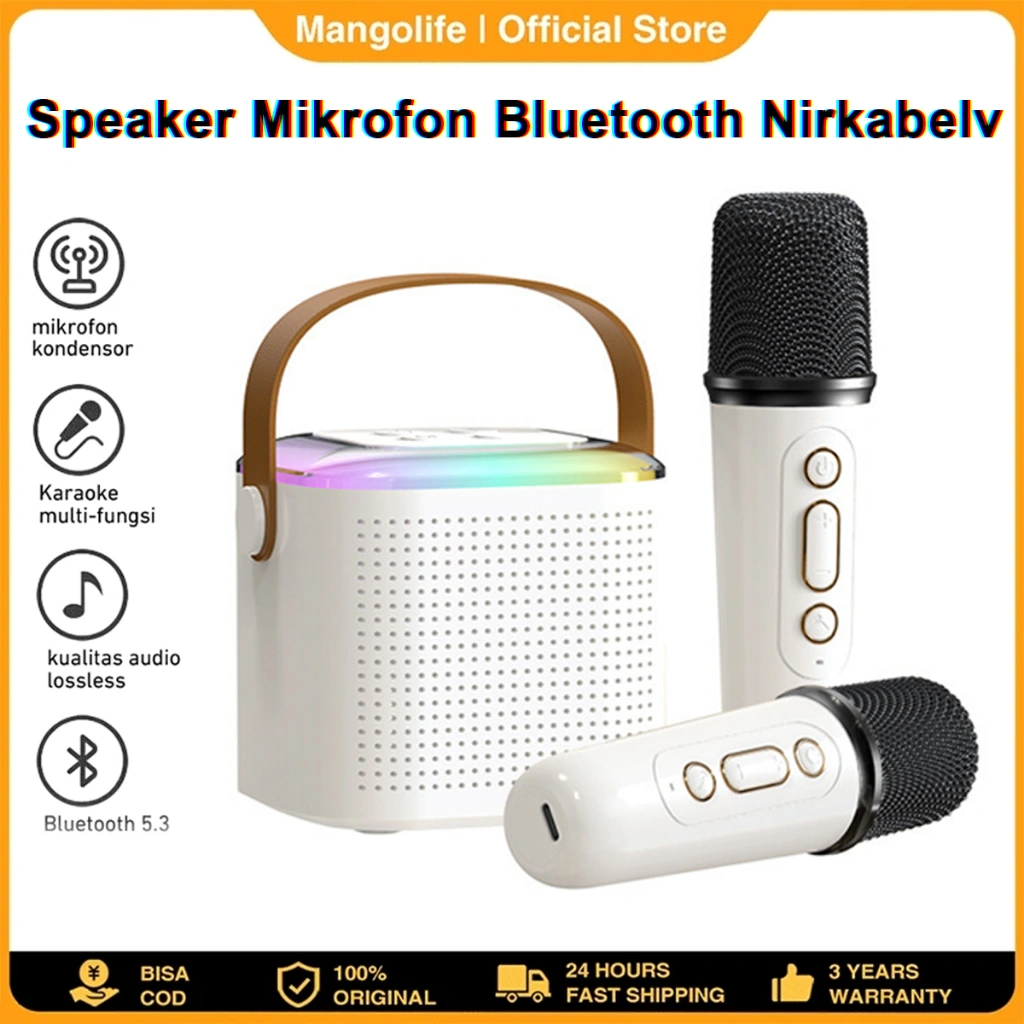 Speaker Bluetooth Karaoke 2 Mic+Super Bass Wireless Portable untuk Outdoor/Home Party - High Quality Sound, Mini Design, HD Audio, Built-in Mic, USB/TF Card Support