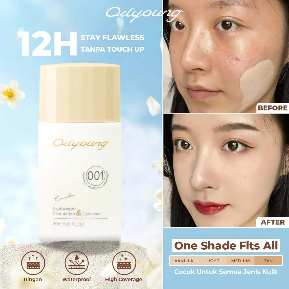OILYOUNG [Foundation + Concealer] Base Make Up Alas Bedak Cair Matte Liquid Poreless Kosmetik Wajah Ringan Tahan Lama Trasferproof Niacinamide Compact Powder BB Cream Cusion Bedak Wajah