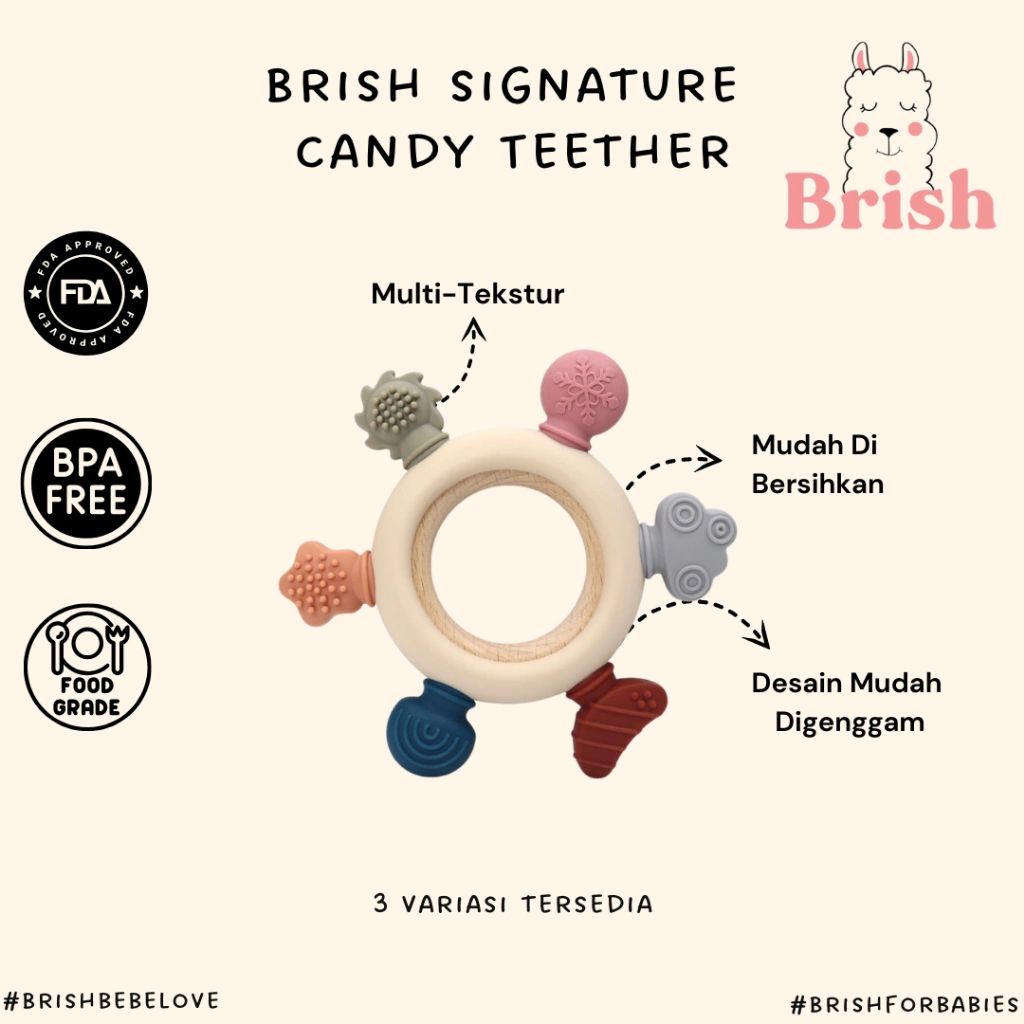 Candy Teether - Brish - Gigitan Bayi 0 6 Bulan | Teether Silikon Lembut | Multitekstur | BPA FREE