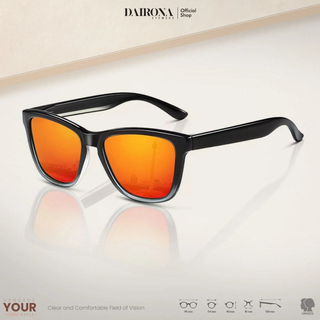 Dairona Eyewear Kacamata Hitam Kotak Sunglasses Fashion Korean Style Terbaru Pria Wanita UV400 Polarized Anti Silau 3332S