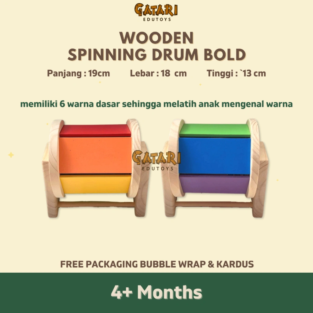 Wooden Spinning Drum Bold / Mainan edukasi anak bayi / Mainan anak bayi