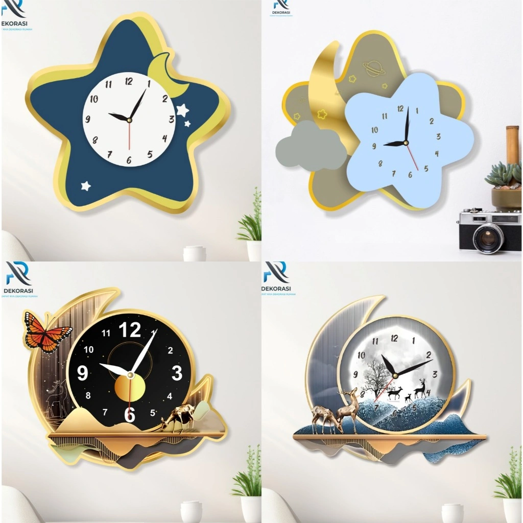 JAM DINDING UKIR AESTHETIC RUSA BULAN ABU DEKORASI RUANG TAMU KAMAR TIDUR