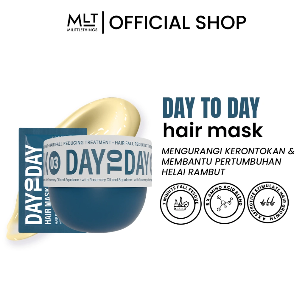 Milittle Things Day To Day Hair Fall Reducing Treatment  - Masker Rambut Lembut Berkilau | Anti Rontok Kusut Kering Frizzy |  Mengurangi Kerusakan | Keratin