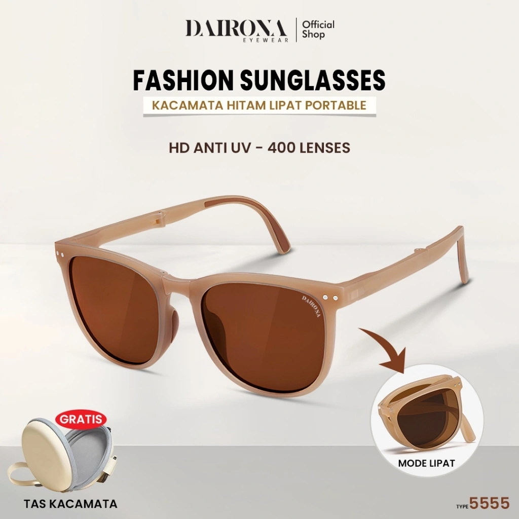 Dairona Eyewear Kacamata Lipat Sunglasses Style Korea Anti Silau Sinar Matahari UV400 Kacamata Hitam Lentur Terbaru Pria Wanita 5555