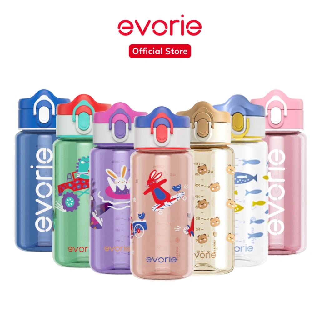 Evorie Tritan Kid Bottle Botol Minum Anak,Botol Air Kids,Botol Bayi untuk 18+ Bulan BPA Free 380ML
