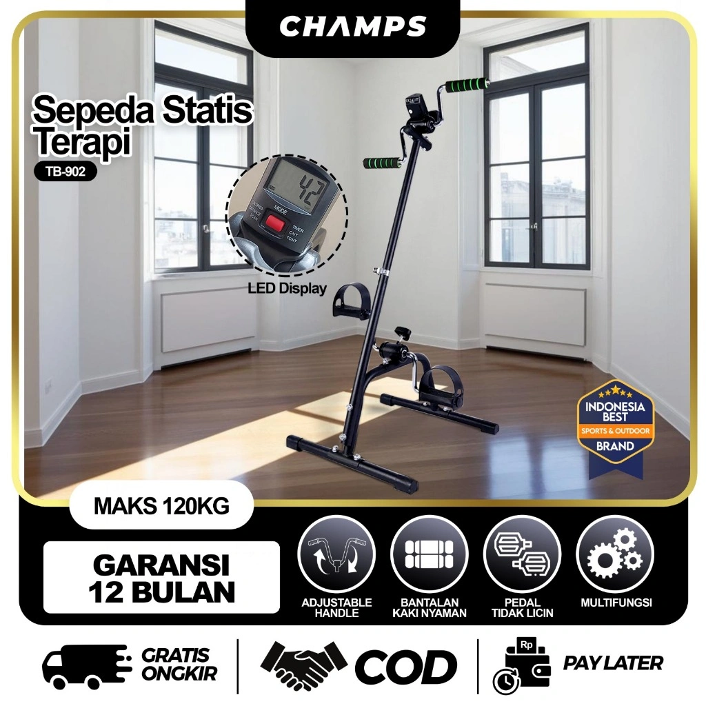 CHAMPS Sepeda Statis Portable – Mini Pedal Exerciser Terapi Stroke & Alat Fitness Gym di Rumah