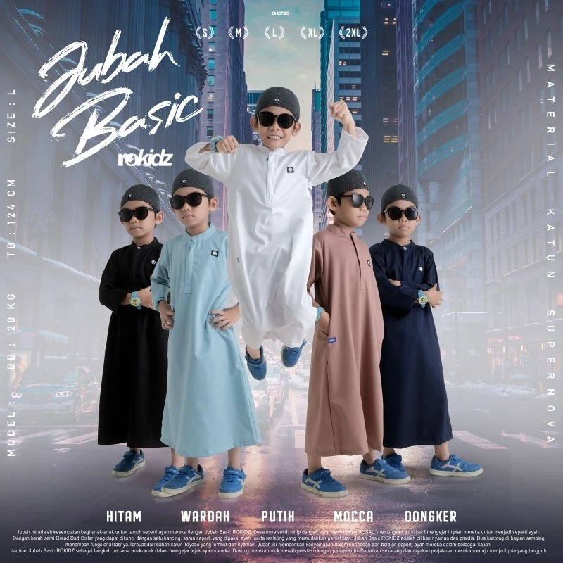 Jubah Basic ROKIDZ Anak Lengan 7/8 Ukuran M L XL 2XL 3XL