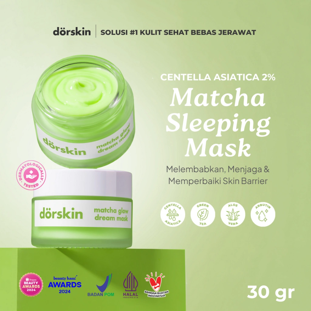 Dorskin Twin Pack Matcha Glow Dream Mask - 3in1 Moisturizer & Sleeping Mask Untuk Melembapkan dan Meredakan Jerawat Kemerahan dengan Centella Asiatica 2%