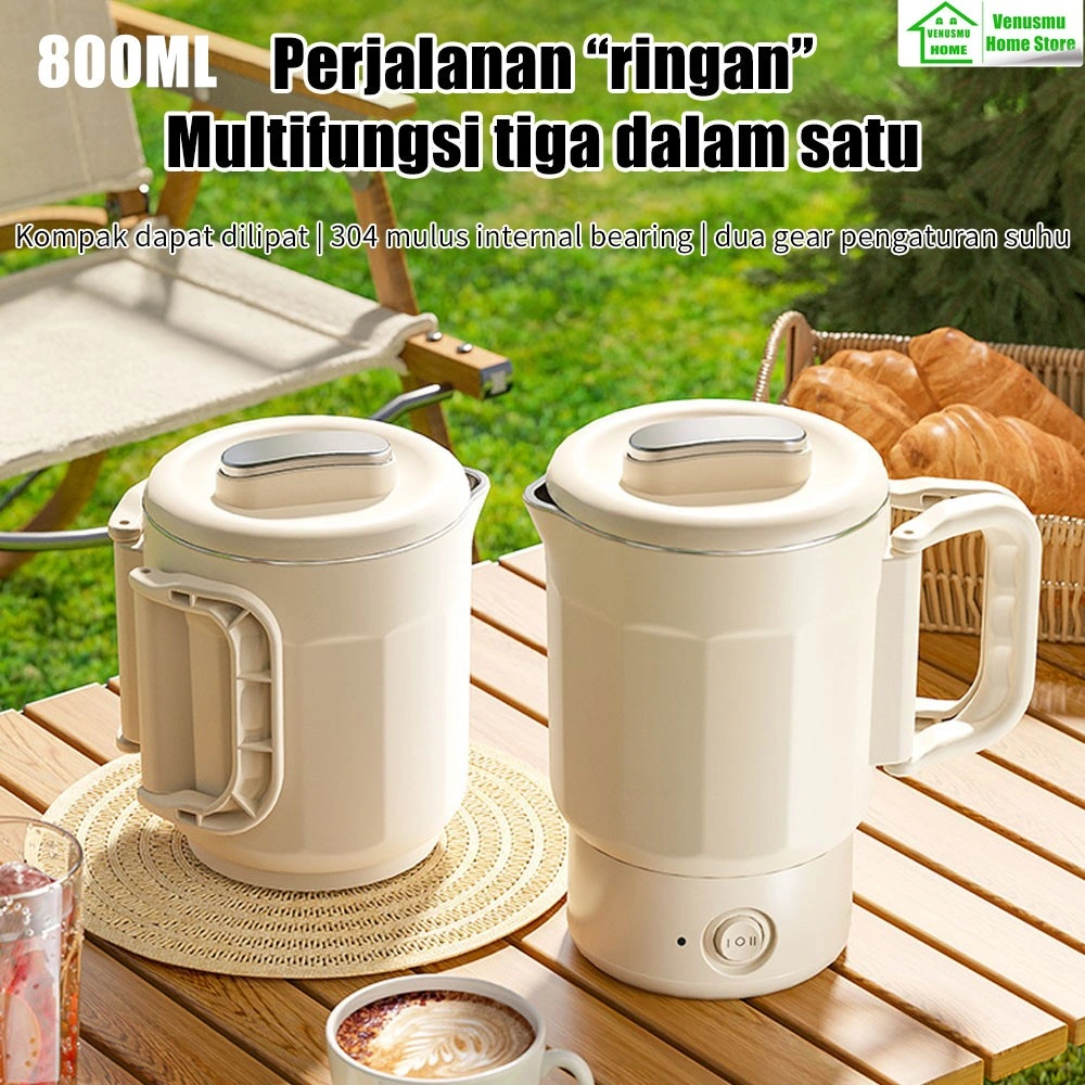 Venusmu Ketel Listrik Baja Tahan Karat Portabel Lipat untuk Perjalanan, Asrama, dan Rumah Tangga