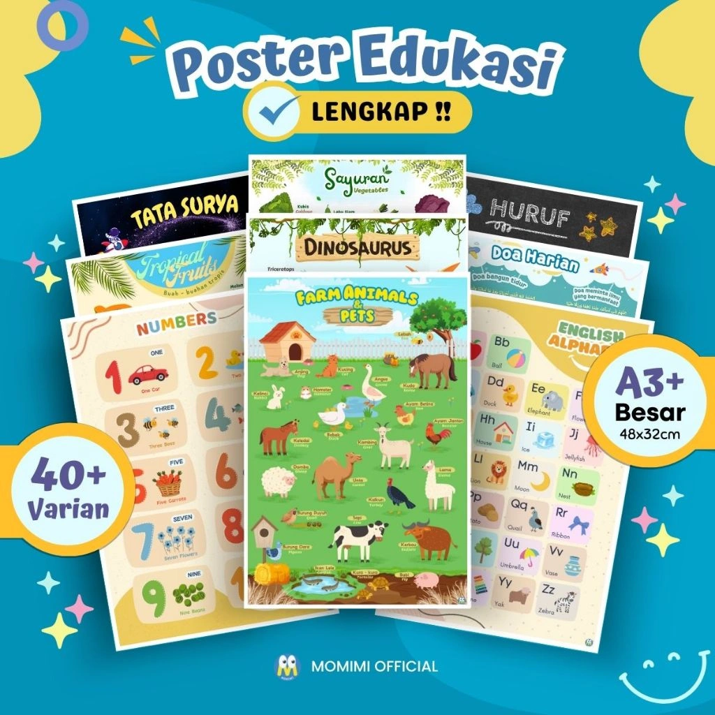 Poster Edukasi Anak LENGKAP! Design Ekslusif Estetik Colorful Kertas Art Carton Tebal dan Besar