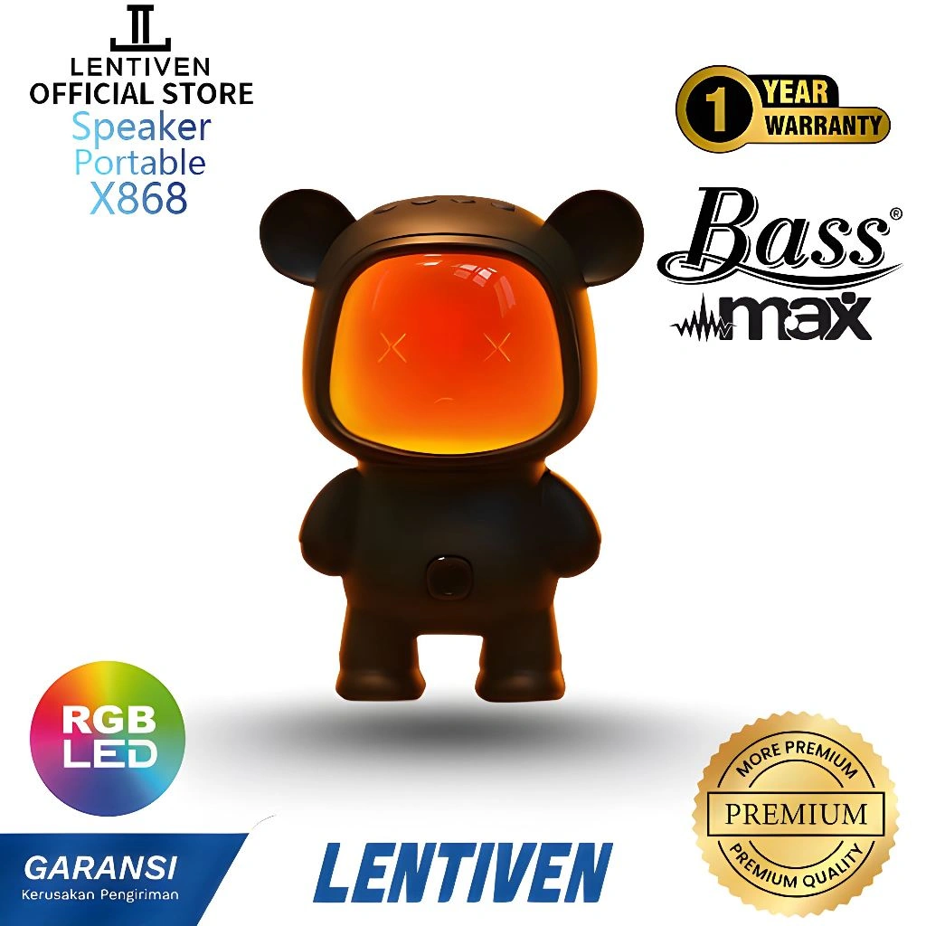 LENTIVEN Speaker Bluetooth Portabel dengan Lampu RGB Multifungsi Speaker Suara Jernih Mendukuang Kartu SD X868
