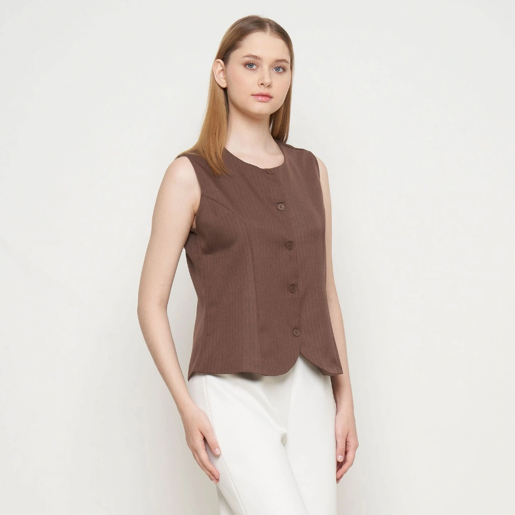 Lenore Vest Top Blouse Tanpa Lengan Wanita Atasan Wanita Kantor Casual Rompi Outer Kancing Depan Blouse Office Look Trendy Kekinian #1923
