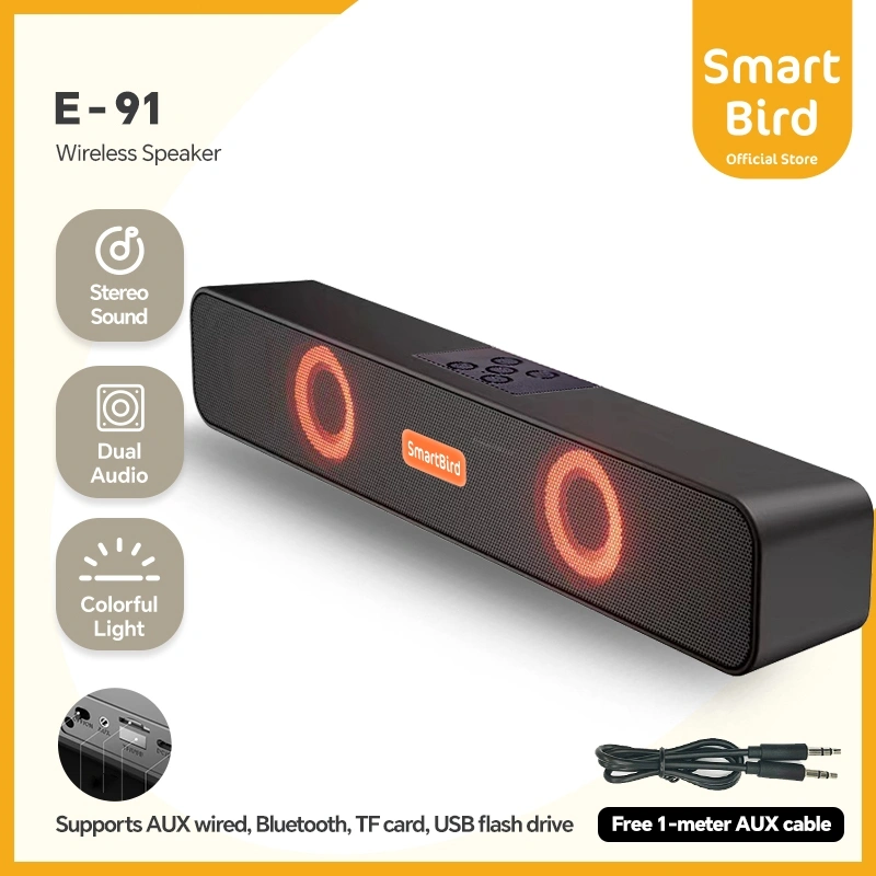 SmartBird Speaker E91 TV&PC Soundbar Wired/Wireless Bluetooth Stereo RGB Colorful lights Subwoofer Bar Speaker Soundbar For TV Pc Laptop Phone Gaming Home Theater Audio System Sound Box Player