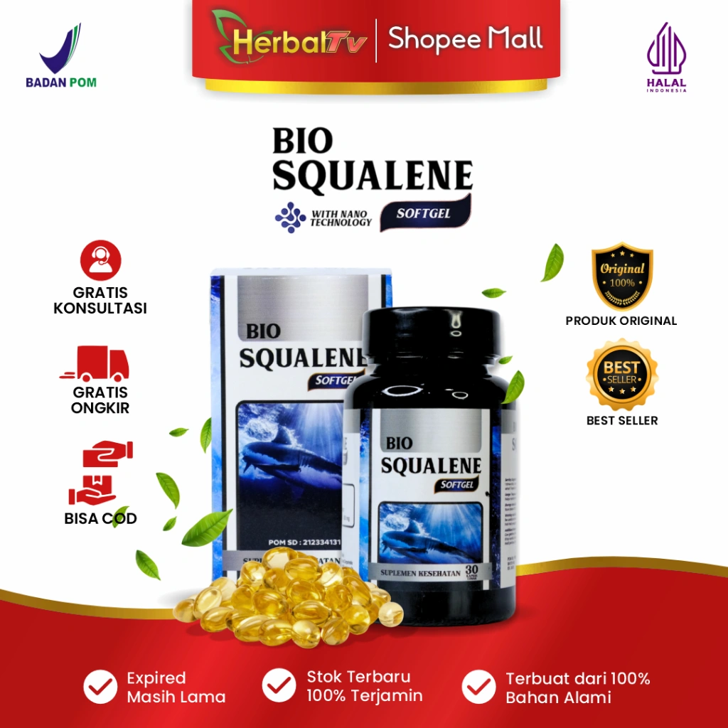 Softgel 30 Kapsul Herbal Premium BPOM Resmi Halal MUI Kaya Omega 3 EPA DHA Vitamin A D Minyak Hati Ikan Hiu Bio Squalene