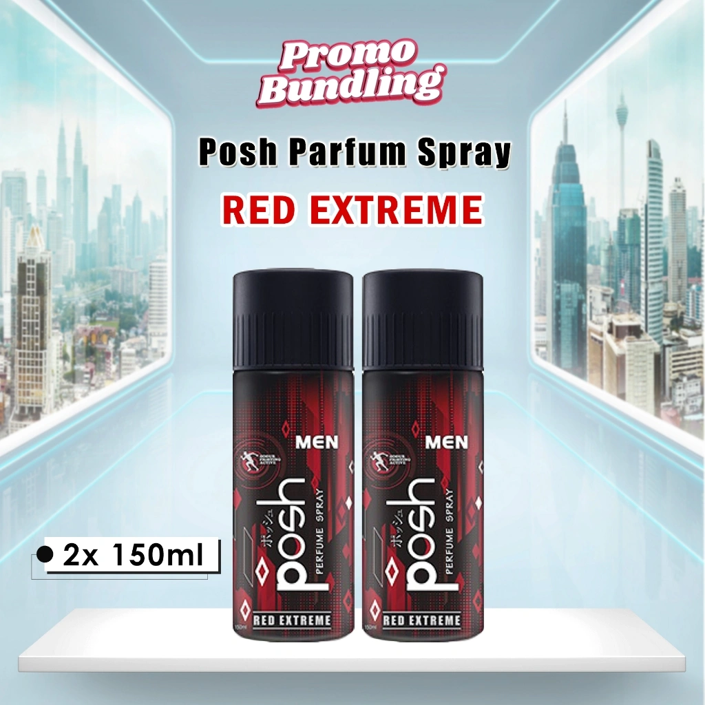 Posh Men Body Spray Red Extreme 150ml x 2 Pcs (TwinPack) Parfum Pria Tahan Lama, Anti Bau Badan, Ideal untuk Free Diving, Olahraga, dan Aktivitas Ekstrem
