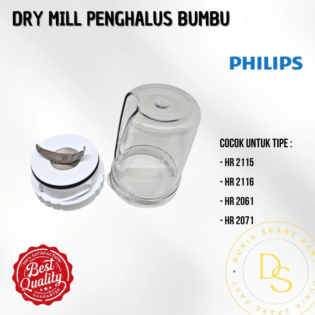 1 SET DRY MILL PHILIPS / GELAS BUMBUKERING / PISAU BLENDER PHILIPS/ HR 2115 /2116