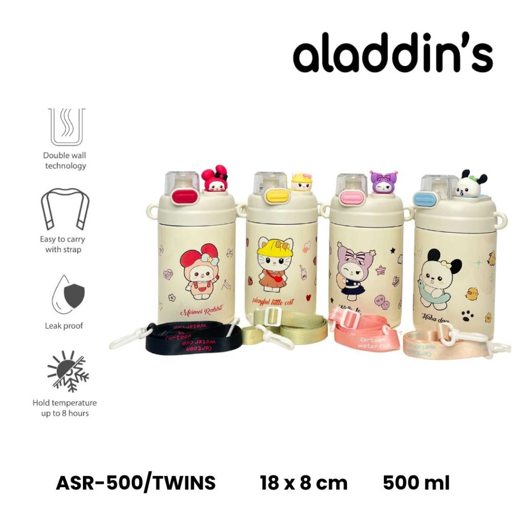 aladdin's Tumbler Anak Karakter Sanrio Lucu Botol Minum 400ml & 500ml Panas Dingin Stainless Steel SUS316, ASR-400/TWINS