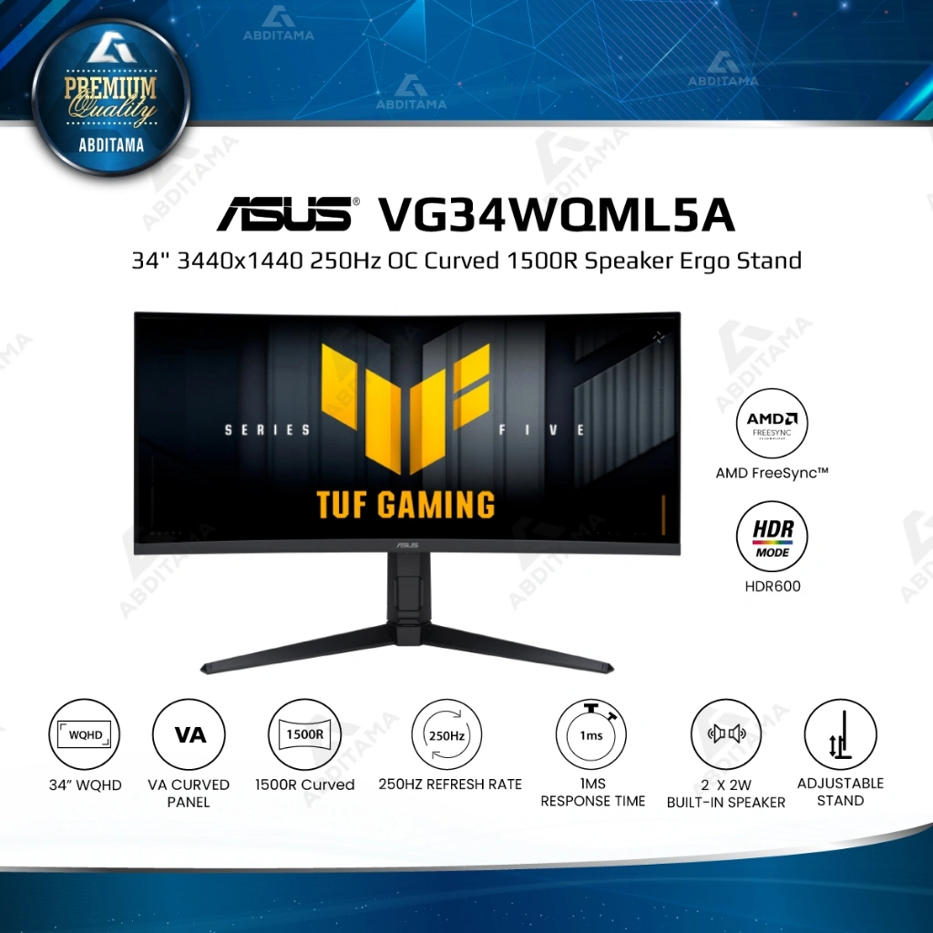 ASUS VG34WQML5A 34 UWQHD 3440x1440 250Hz OC HDMI2.1x2 DP1.4x2 Curved 1500R