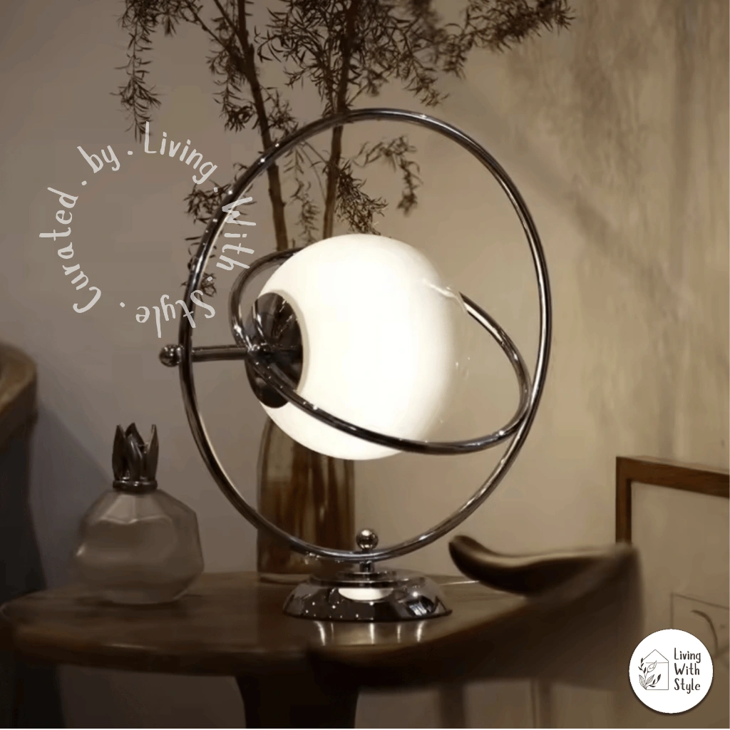 Living With Style - Orbit Bauhaus Silver Adjustable Table Lamp / Lampu Meja Aesthetic Model Globe Mewah Cantik Bisa Putar / Lampu Tidur Night Lamp Premium Unik