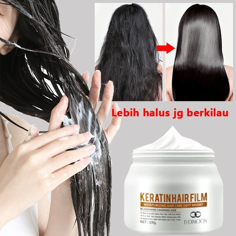 Masker Rambut Keratin 500 g Formula herbal berprotein khusus memperbaiki rambut kering dan rusak, mengembalikan kelurusan dan kilau alaminya.