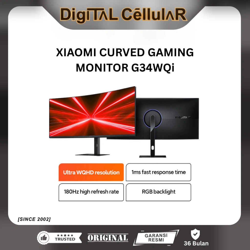 XIAOMI CURVED GAMING MONITOR G34WQi / ULTRA WIDE QHD 180Hz IMS GAMING MONITOR 34 INCH RESMI 3 TAHUN