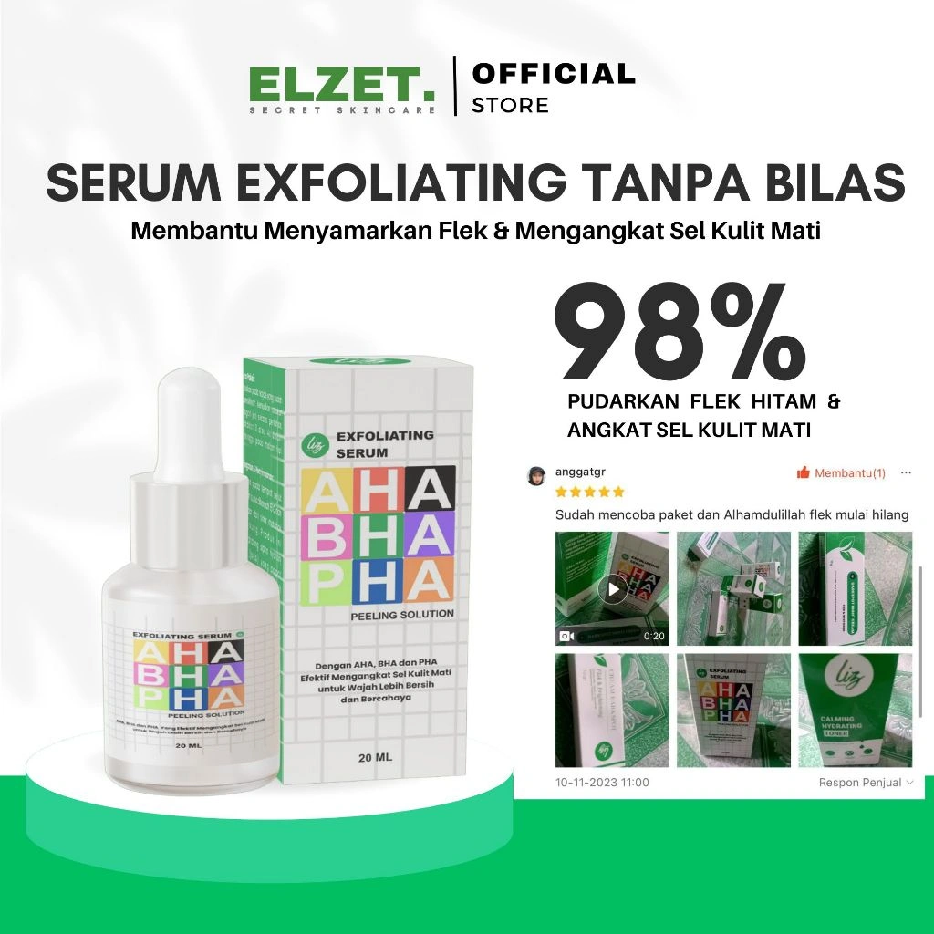 Elzet Skincare Peeling Solution Serum AHA BHA PHA Exfoliating Tanpa Bilas  BPOM Penghilang Milia Flek Melasma Bintik Hitam Wajah Bekas Jerawat Pemutih Kulit Wajah