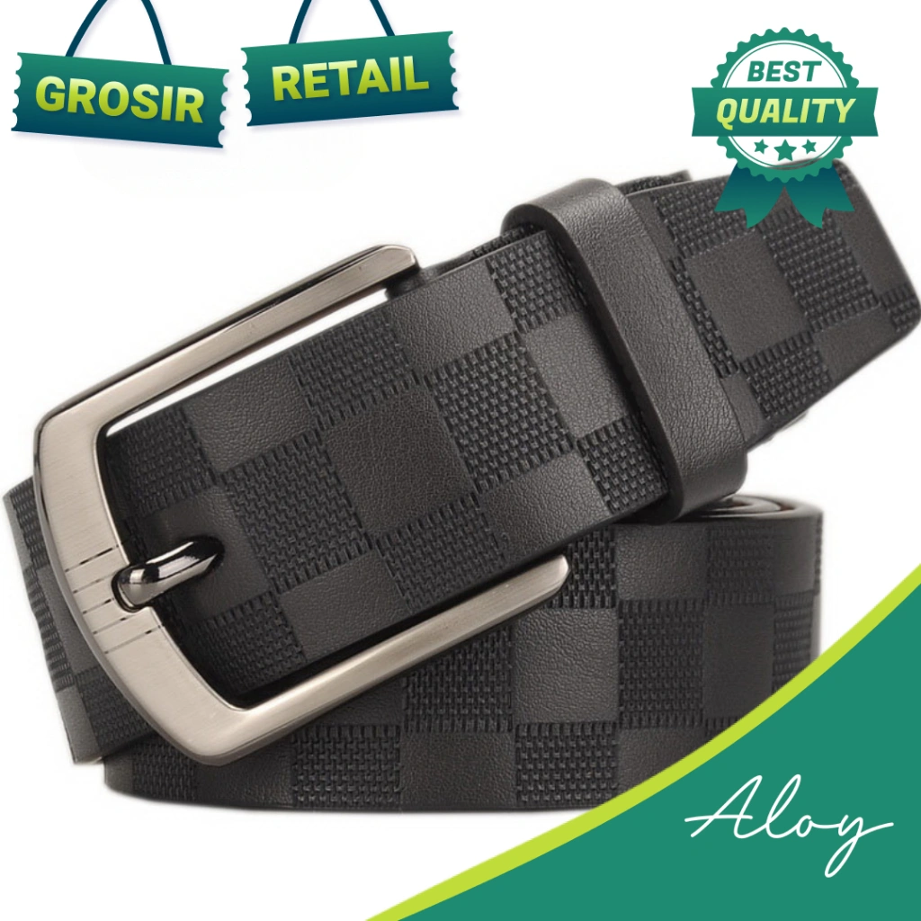 RETAIL TP-KL007 Tali Pinggang Pria Casual Premium Sabuk Kulit Motif Kotak Stylish Termurah