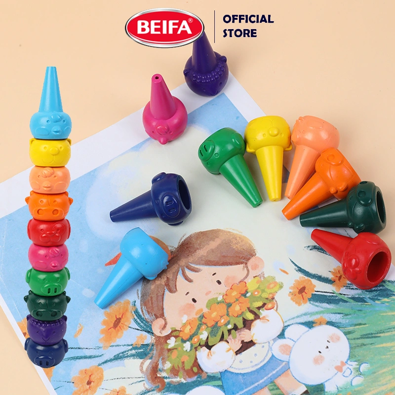 Beifa Finger Crayon / Crayon Tidak Kotor Ditangan Aman, Bentuk Lucu dan Warna Cerah 10 Warna DC15