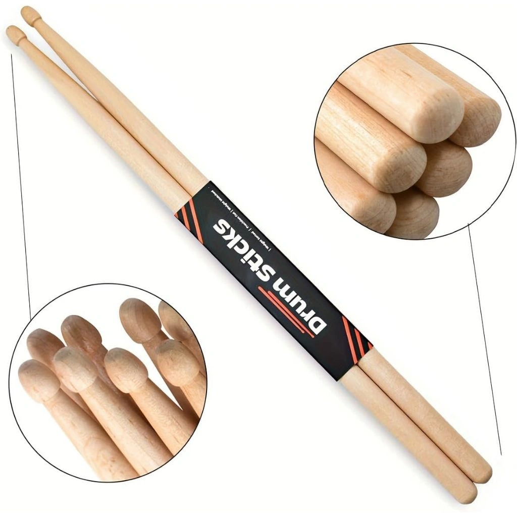 1 Pasang Stik Drum 5A Original, Profesional [Pengiriman Lokal] Stik Drum Natural Kayu Maple Klasik
