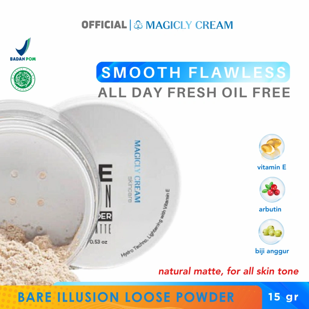 MAGICLY CREAM SKINCARE Bedak Tabur Bare Illusion Loose Powder Natural Matte for Man and Women 15 gr