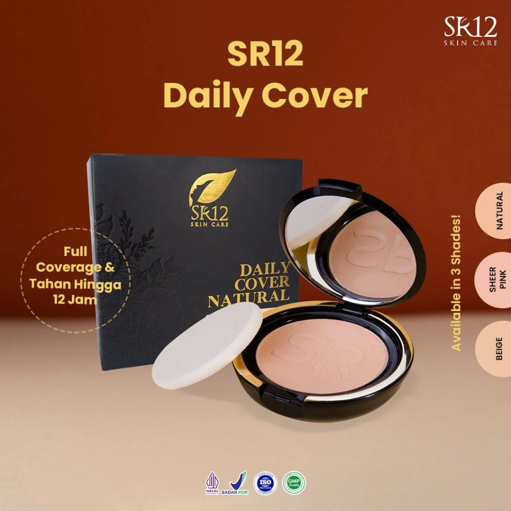 Daily Cover SR12 - Bedak Padat Anti Luntur Tekstur Ringan Tahan Lama Efek Matte Menutupi Noda Hitam