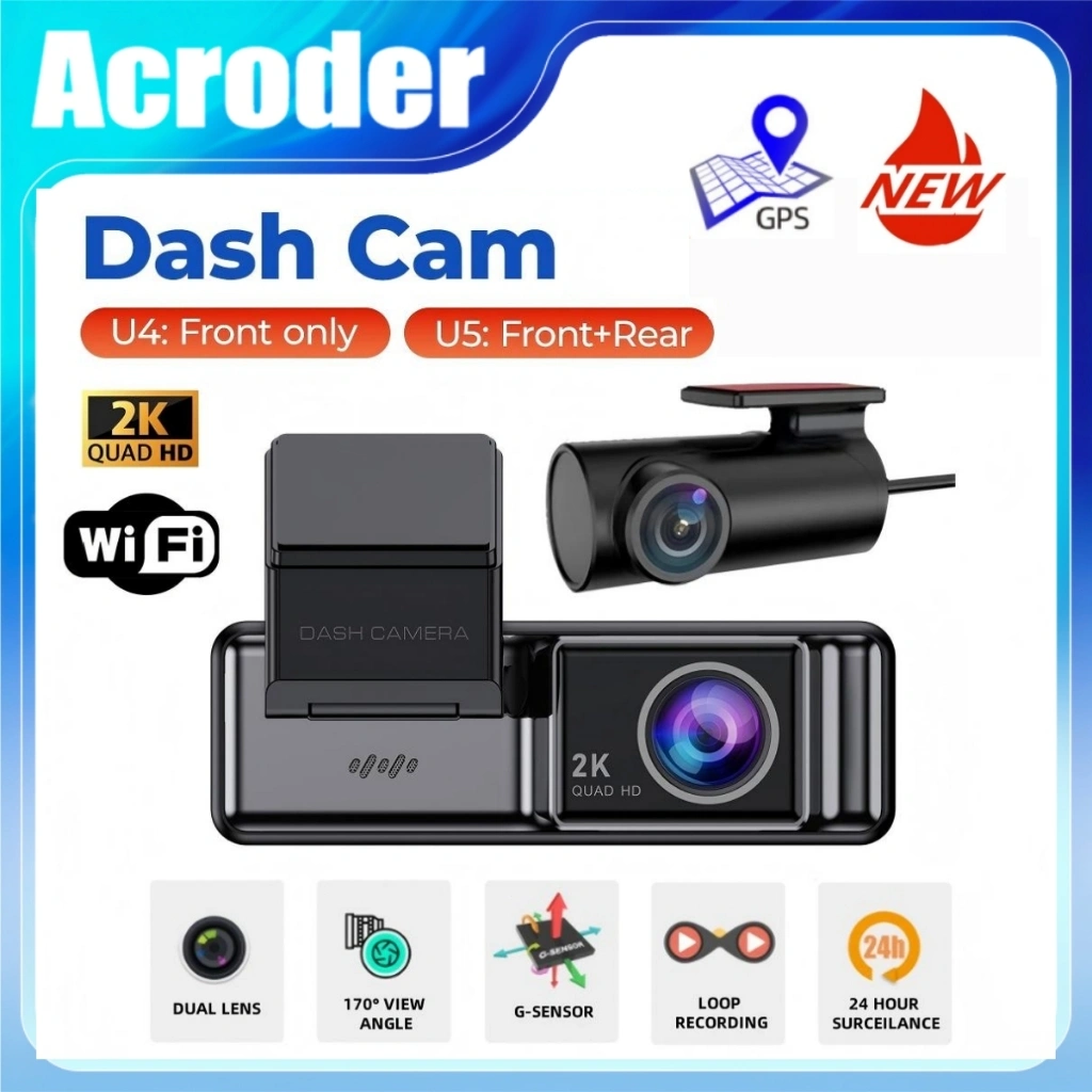 Acroder Dash Cam GPS WIFI 2K Recording Perekaman 24 Jam Pemantauan Parkir G-sensor Dashcam Mobil