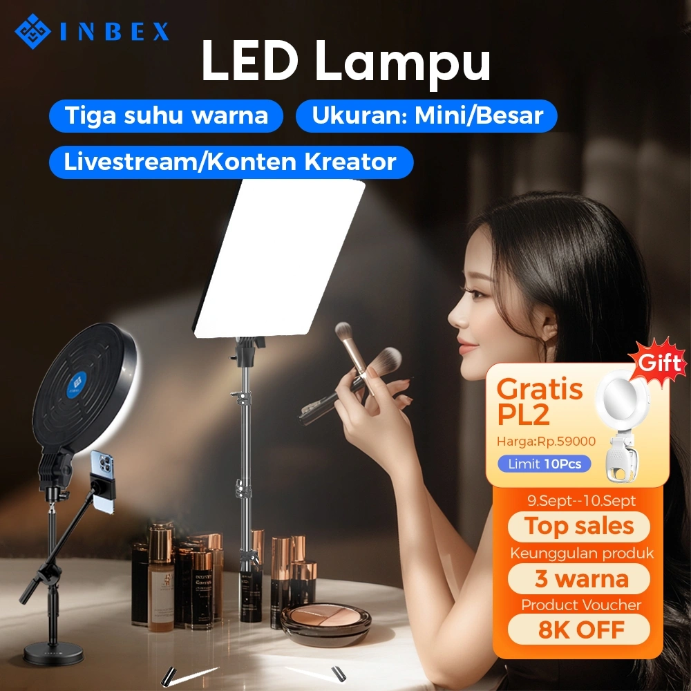 INBEX IP80 Kit 2.1M Tripod+Palang Lighting konten Ring light konten kreator Lampu live streaming Lampu Vlog