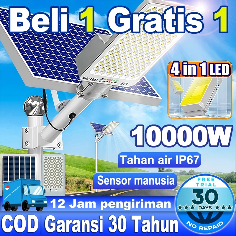 [Garansi 30 tahun] lampu tenaga surya outdoor otomatis nyala jalan LED 10000W Lampu luar ruangan tenaga surya anti air ip67 papan solar panel beli 1 grati 1 Dapat Mengisi Daya Bahkan saat Cuaca Mendung smart sensor gratis listrik sepanja
