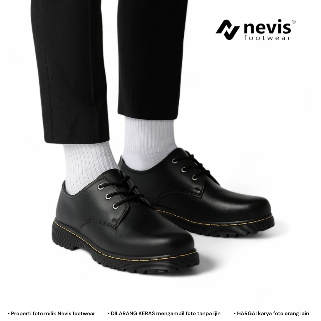 Nevis - Derby Black Sepatu Formal Pria Wanita 36-45 Casual Kerja Kantor Semi Kulit Simpel Basic Hitam