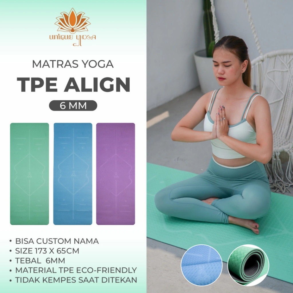 Matras Yoga / TPE Mat Eco Friendly / Yoga Mat Murah / Matras Yoga 6mm / Alas Olahraga Workout / Yoga Mat TPE Align