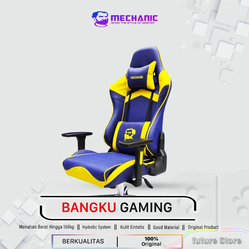 Mechanic Chair Original - Kursi Kerja Gaming - Bangku Gaming Gamer Premium Quality - Kursi Streamer Youtuber Konten Kreator - Bangku Kerja Multifungsi - Bangku Hydrolic