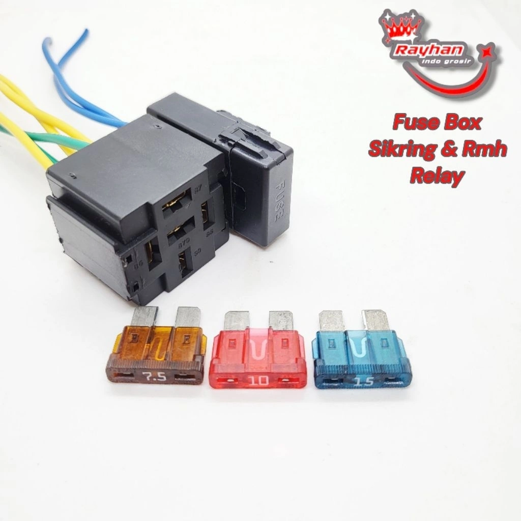 SOKET RILEY DAN BOX SIKRING UNTUK LAMPU KLAKSON MOTOR/MOBIL SIKRING 7.5A 10A 15A RUMAH RELAY KAKI 4 DAN 5 DUDUKAN BOX SIK....