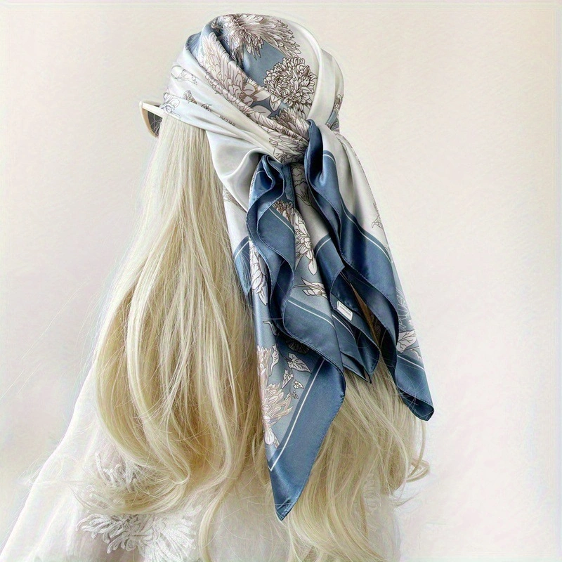 Premium Silk Scarf Soft Bernapas Syal Leher Wanita 70x70 Twilly Motif Bunga Scraft Wanita Syal Kepala Wanita Fashion Unik