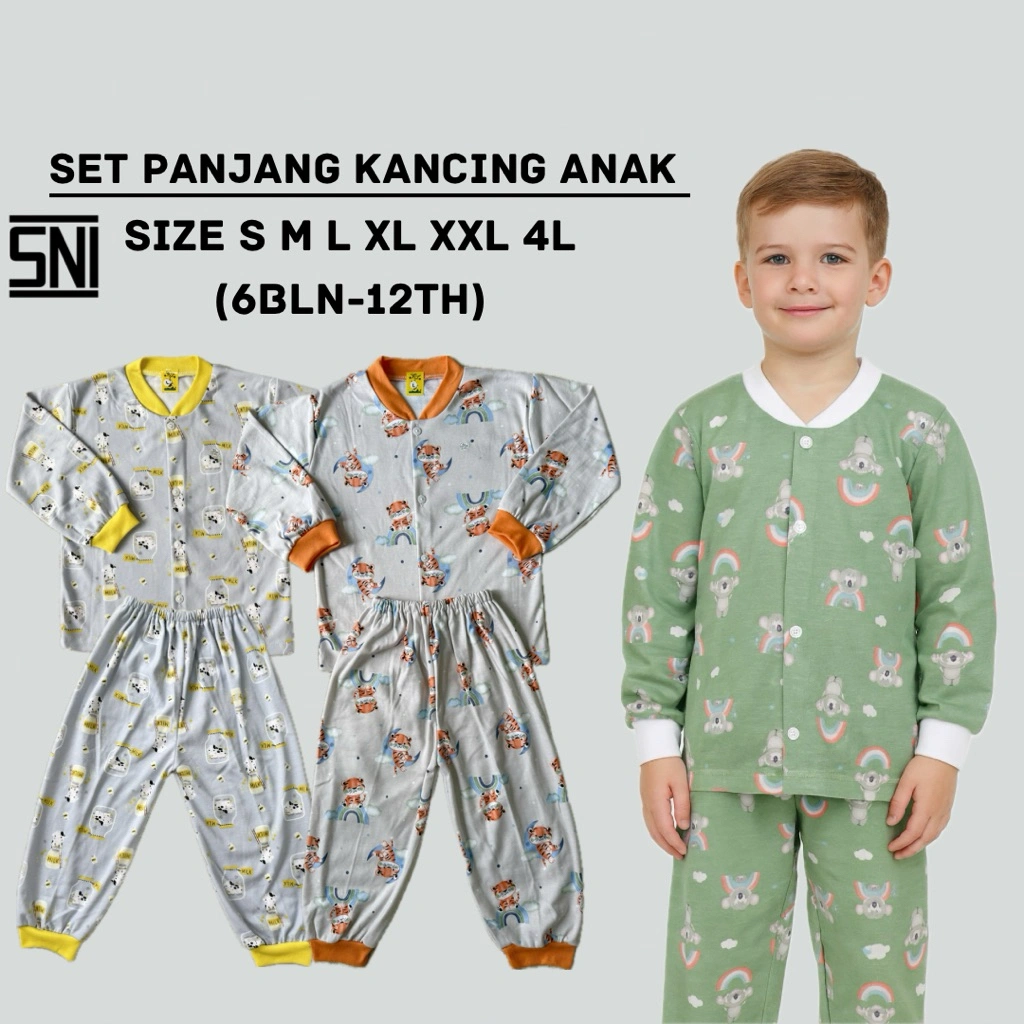 GLBabynkids Piyama Panjang Kancing Depan Anak Print Animal Katun Combed SNI