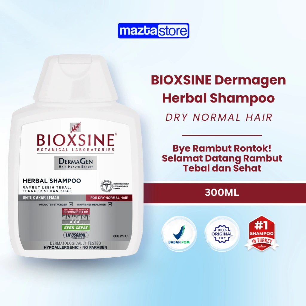 BIOXSINE Dermagen Herbal Shampoo Dry Normal Hair 300 ml Rambut Tebal Anti Ketombe Lepek Rontok Gatal