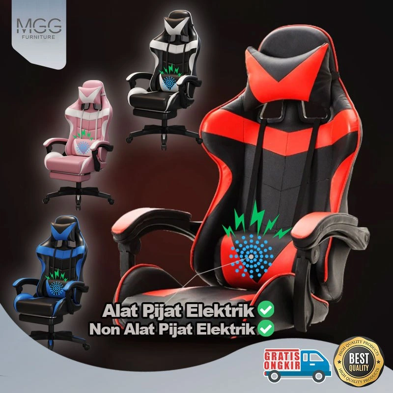 Kursi Gaming Racing MERAH + Fitur Pijat – Sandaran Bisa Rebahan & Armrest Nyaman"
