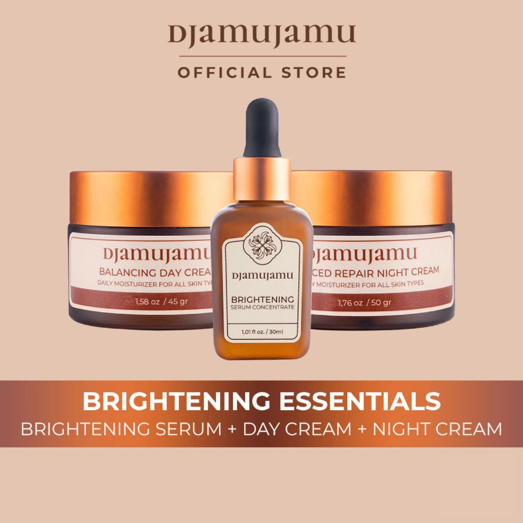 DJAMUJAMU BOTANICALS Brightening Essentials Bundle – Brightening Serum 30ml + Day Cream 45gr + Night Cream 50gr