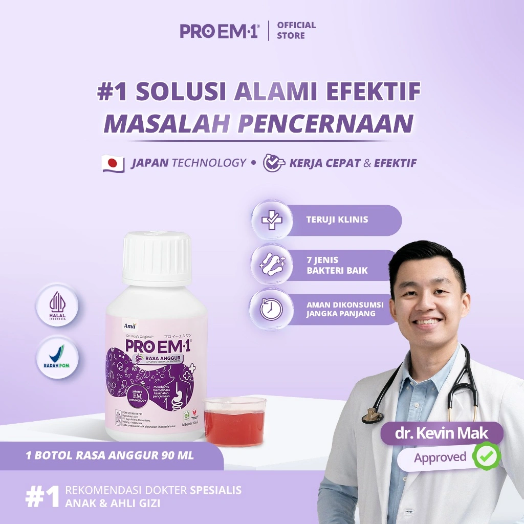 [Approved by dr. Kevin Mak] PRO EM1 Rasa Anggur 90ml | Suplemen Probiotik | Anak Dewasa Lansia | Imun | Maag | Gerd | GTM
