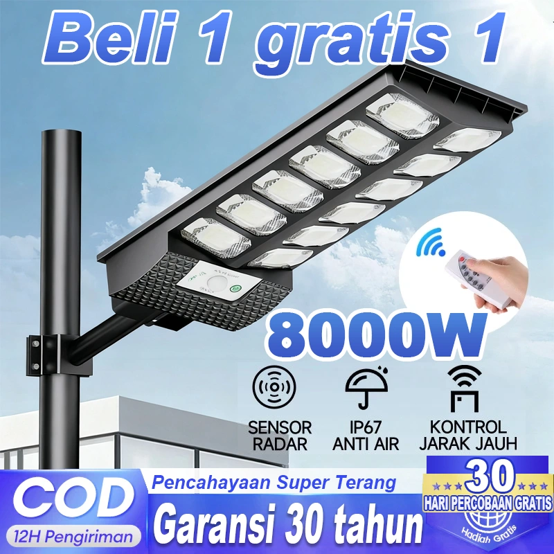 [Garansi 30 tahun] lampu jalan tenaga surya lampu jalan LED 8000W tenaga matahari IP67 tahan air luar ruangan 0 Biaya listrik Lampu Jalan Sensor smart sensor Tahan Panas dan Tahan Dingin kendali jarak jauh