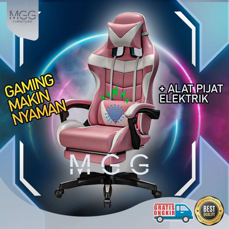 Kursi Gaming Racing PINK + Fitur Pijat – Sandaran Bisa Rebahan & Armrest Nyaman"